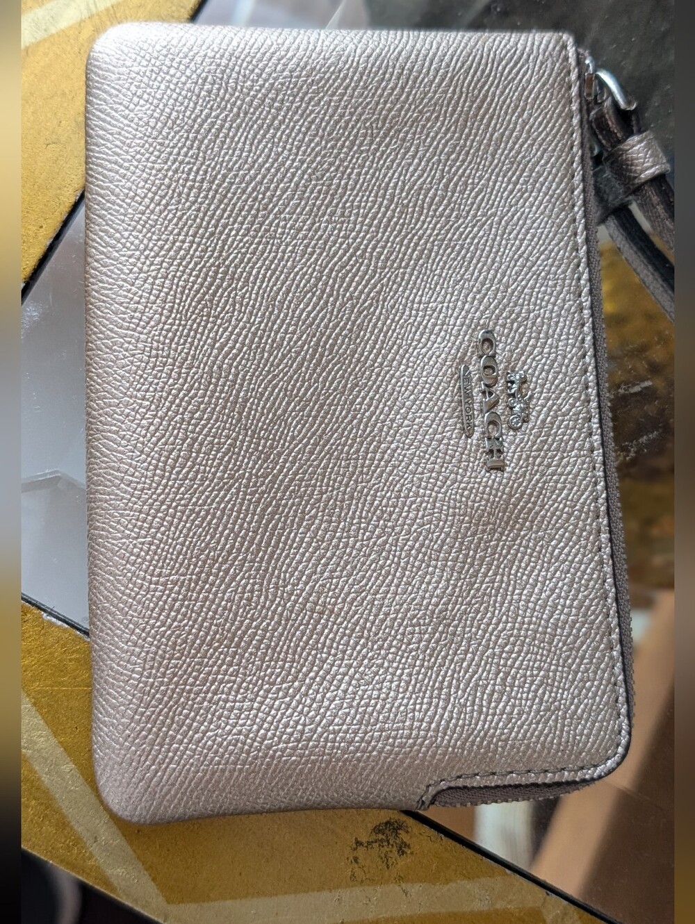 COACH Metallic Rose Gold Leather Wristlet